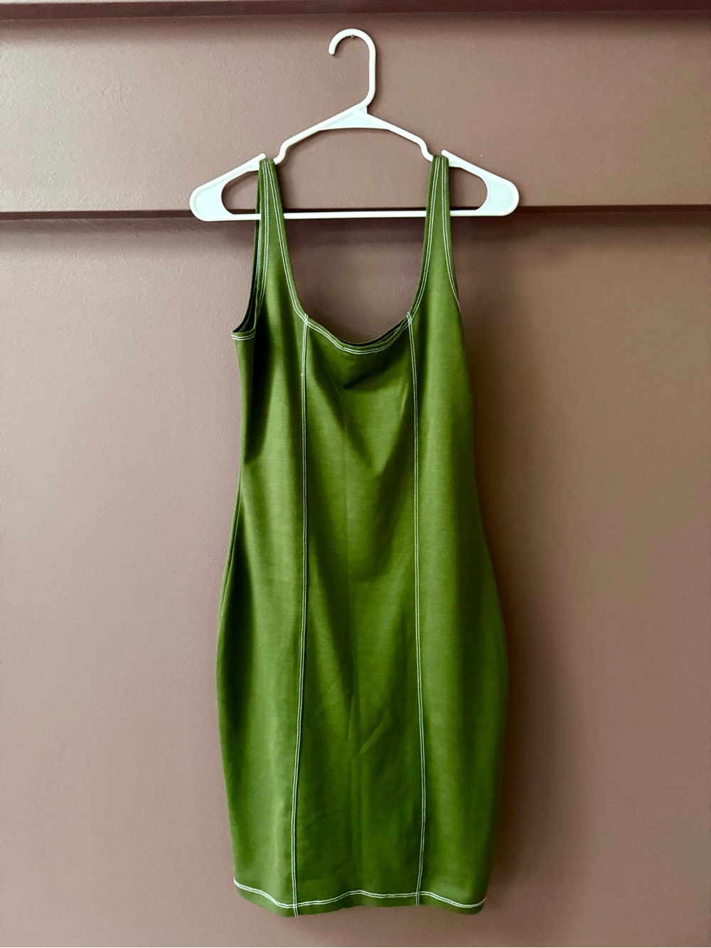 Cotton On Green Tank Dress - Contrast Stitch Bodycon Mini - Size L